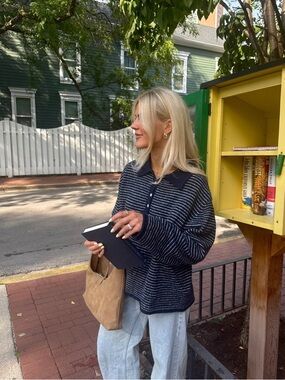 BNWT Things Between Navy Stripe Collared Knit Sweater